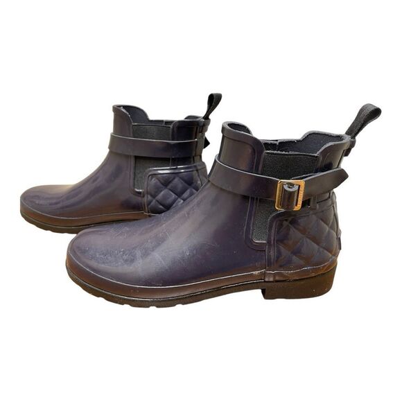 Hunter Refined Gloss Quilt Chelsea Ankle Rainboot short bootie purple Size 9 - Picture 1 of 6